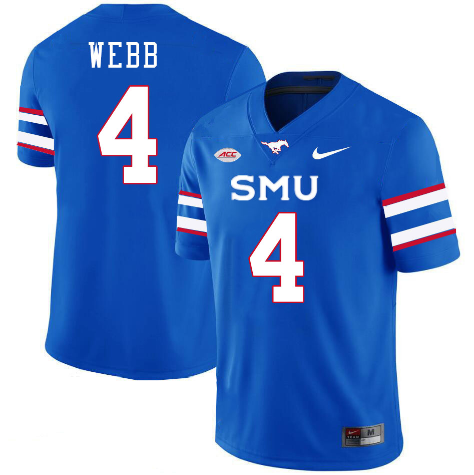 SMU Mustangs #4 Terry Webb Jersey College Football Uniforms-Royal